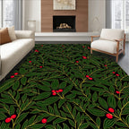 Emerald Green Holly Berry Botanical Rug