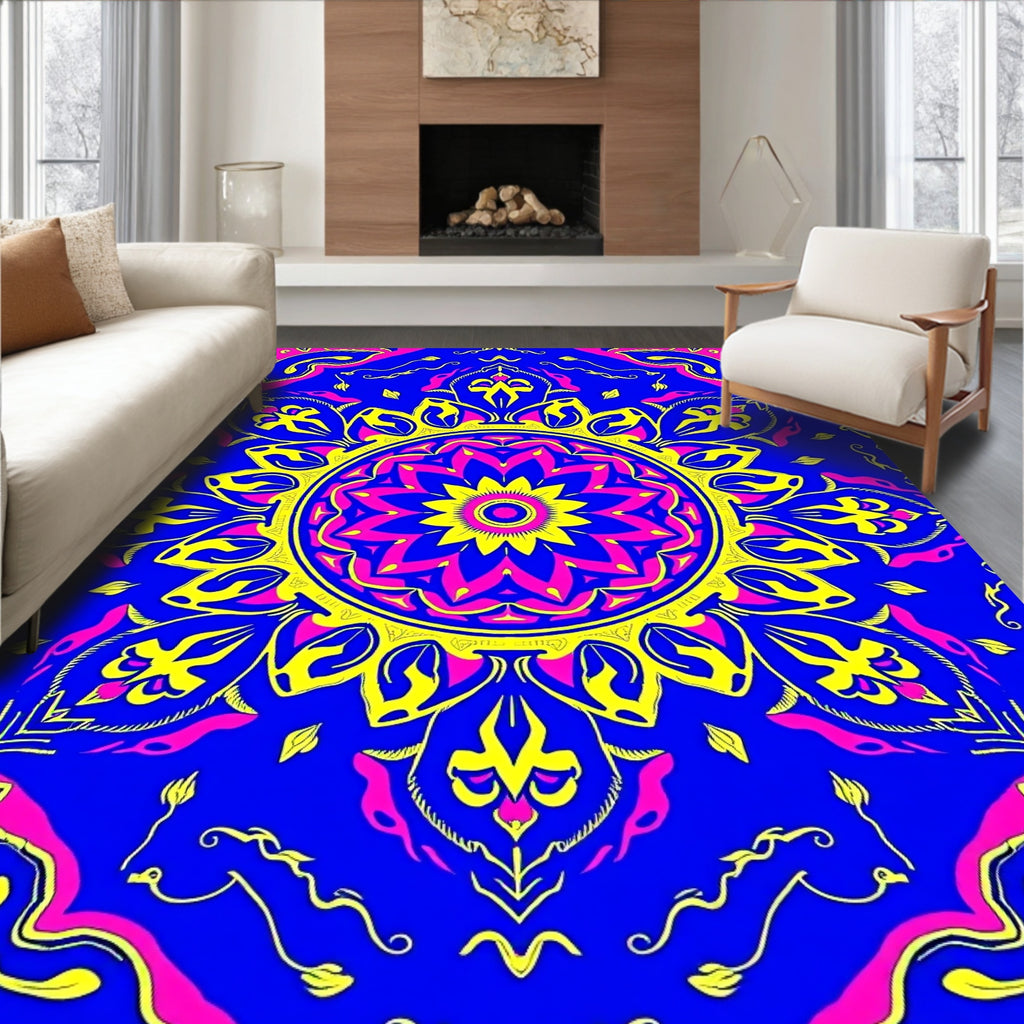 Vibrant Pink Yellow Blue Mandala Rug