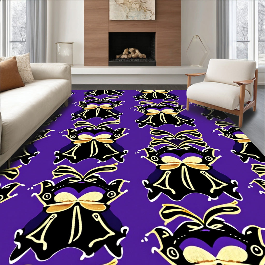 Purple Black Golden Winged Creature Rug