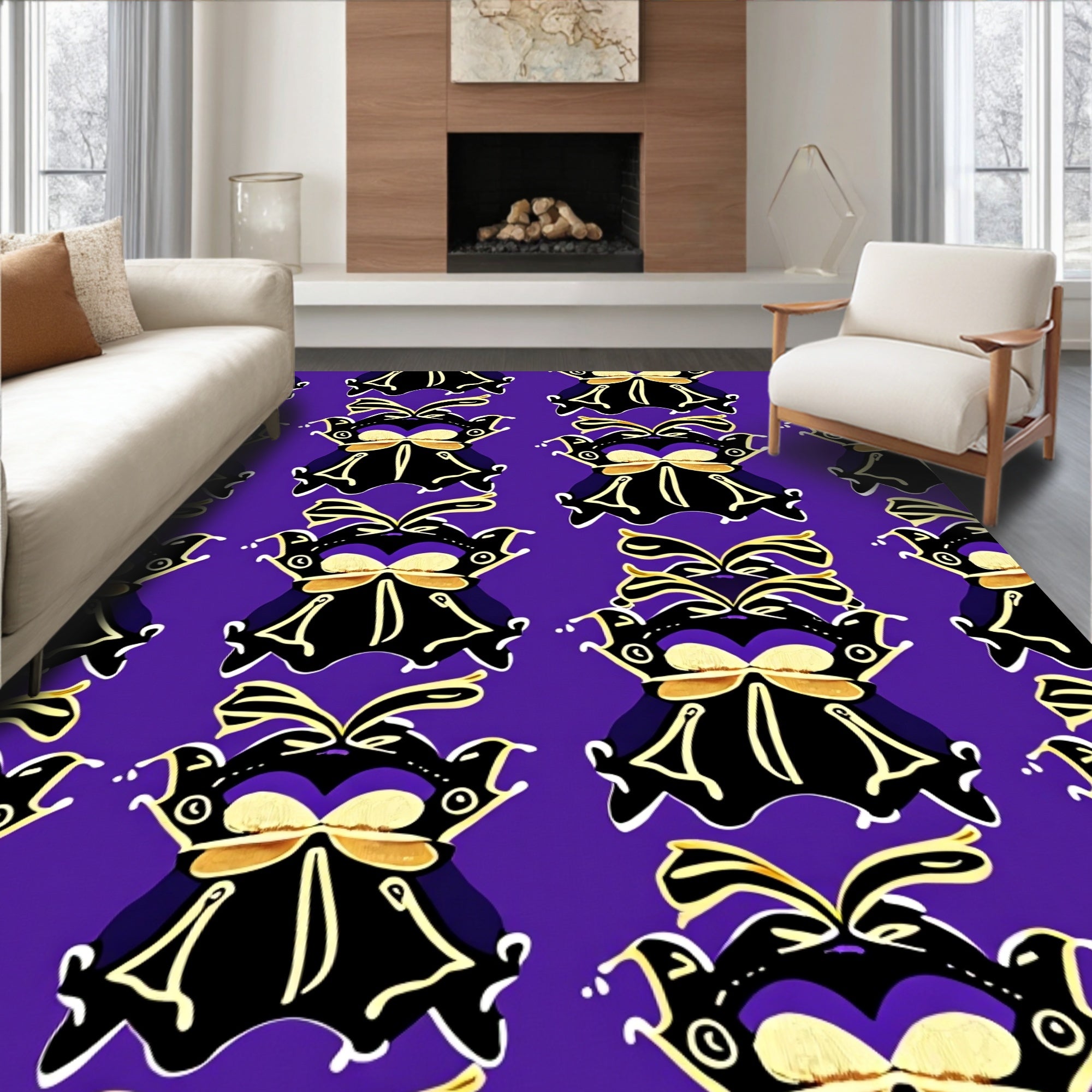 Purple Black Golden Winged Creature Rug