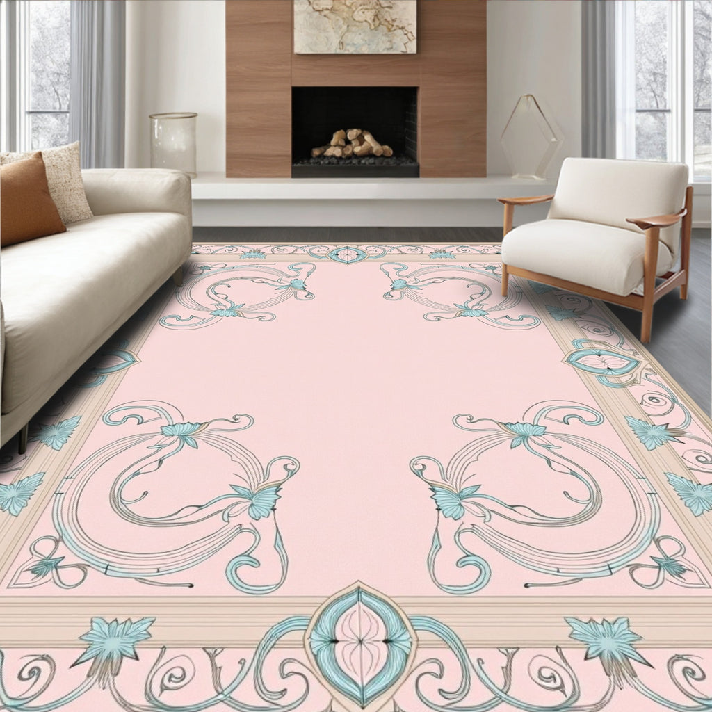 Art Nouveau Pink Floral Swirl Rug