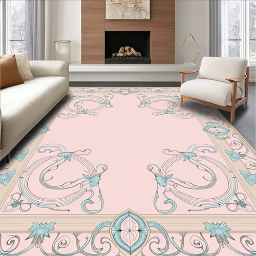 Art Nouveau Pink Floral Swirl Rug