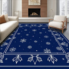 Deep Blue White Snowflake Winter Border Rug