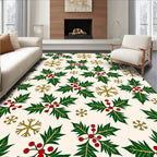 Festive Holly Berry Gold Snowflake Rug