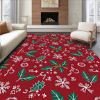 Red Holly Snowflake Whimsical Garlands Rug