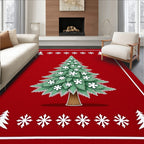 Red Christmas Tree Snowflake Border Rug