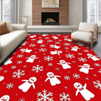 Red White Snowman Snowflake Scene Rug