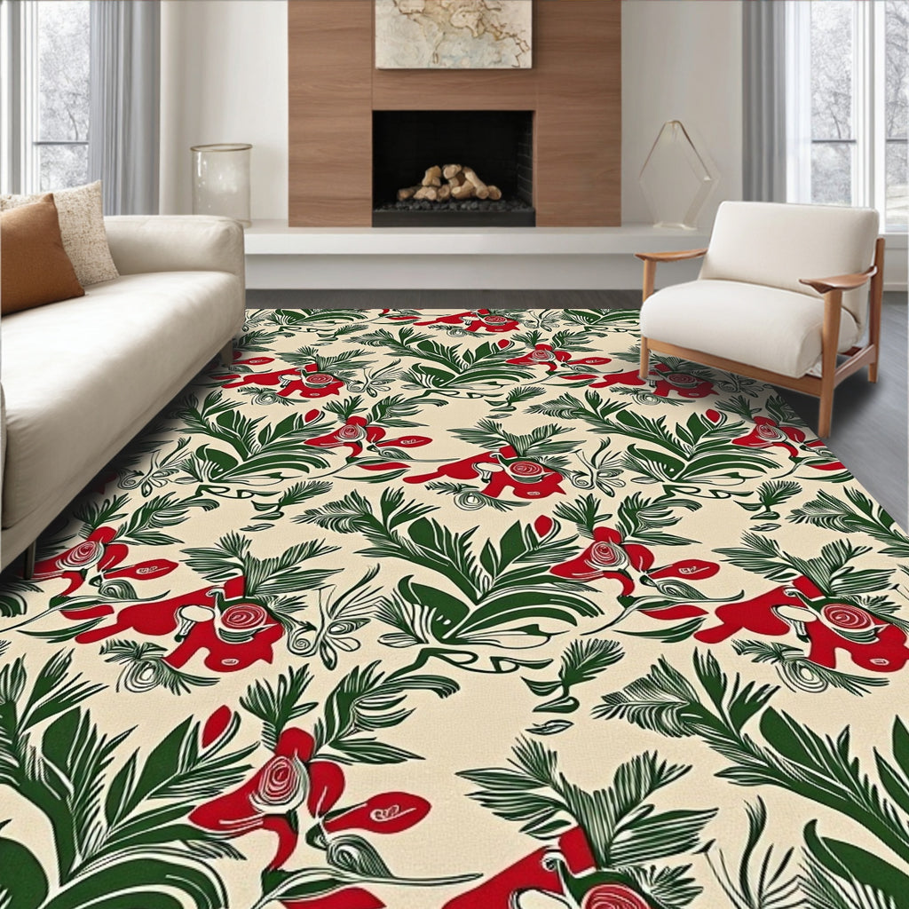 Crimson Green Floral Swirl Rug