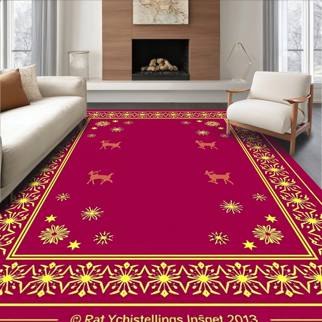 Crimson Deer Starburst Border Rug