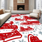Red Sleigh Snowflakes Festive Whimsy Rug