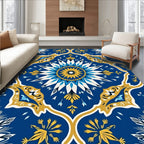 Ocean Blue Golden Medallion Floral Rug