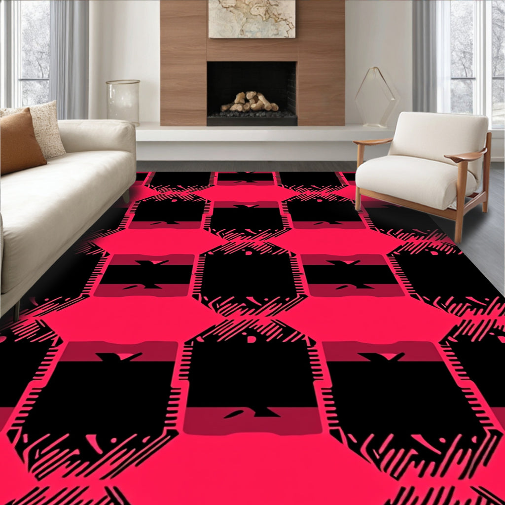 Radical Pink Black Geometric Interlocking Rug