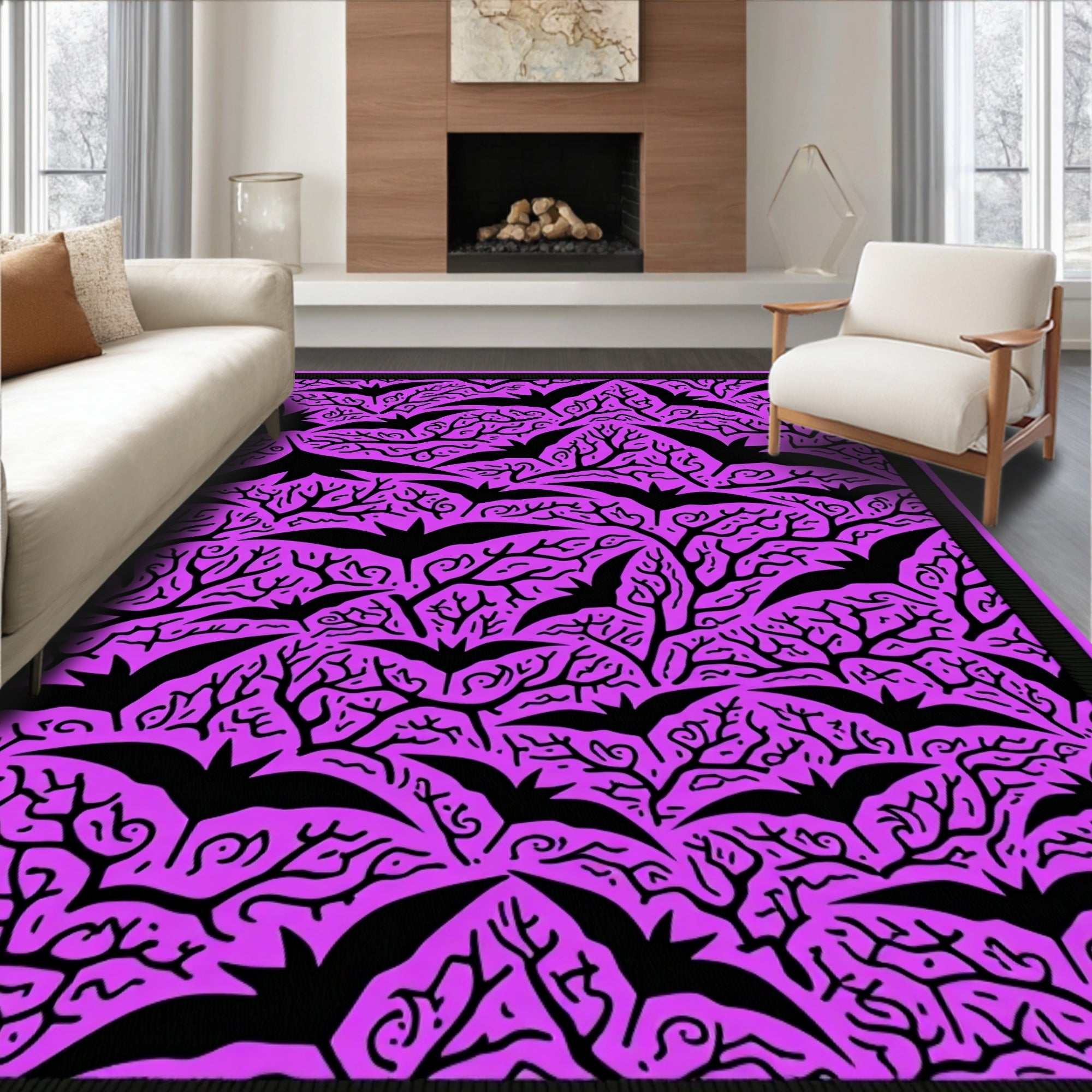 Halloween Bat Tree Violet Rug