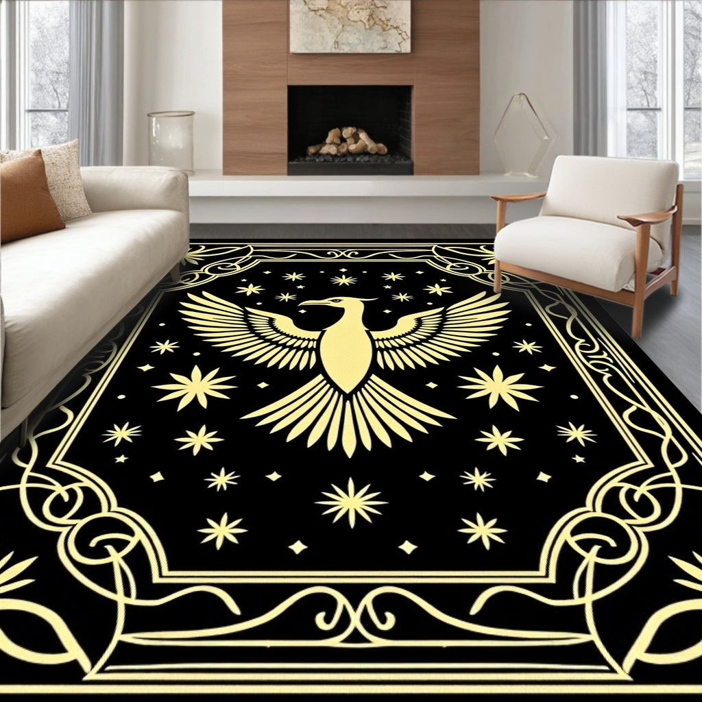 Golden Phoenix Stars Ornate Border Rug