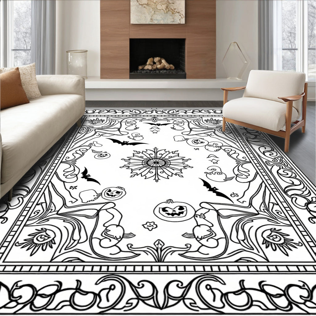 Spooky Halloween Black Ghosts Bats Pumpkins Rug