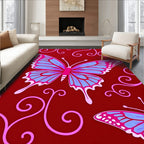 Vibrant Crimson Butterfly Swirl Rug