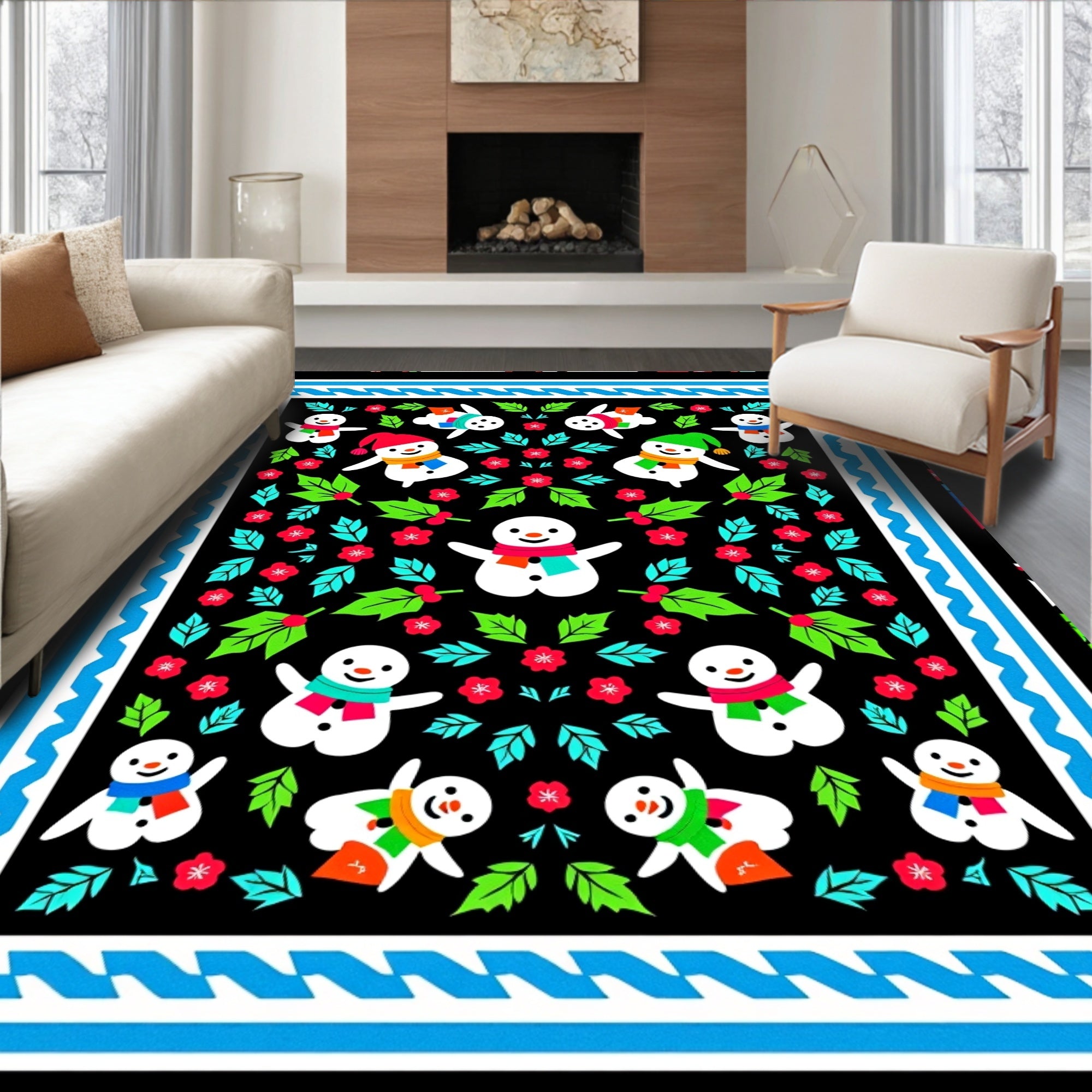 Festive Snowman Garden Holly Garland Rug