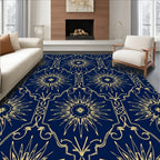 Golden Sunburst Art Deco Navy Rug