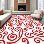 Crimson Swirl Abstract Curls Rug