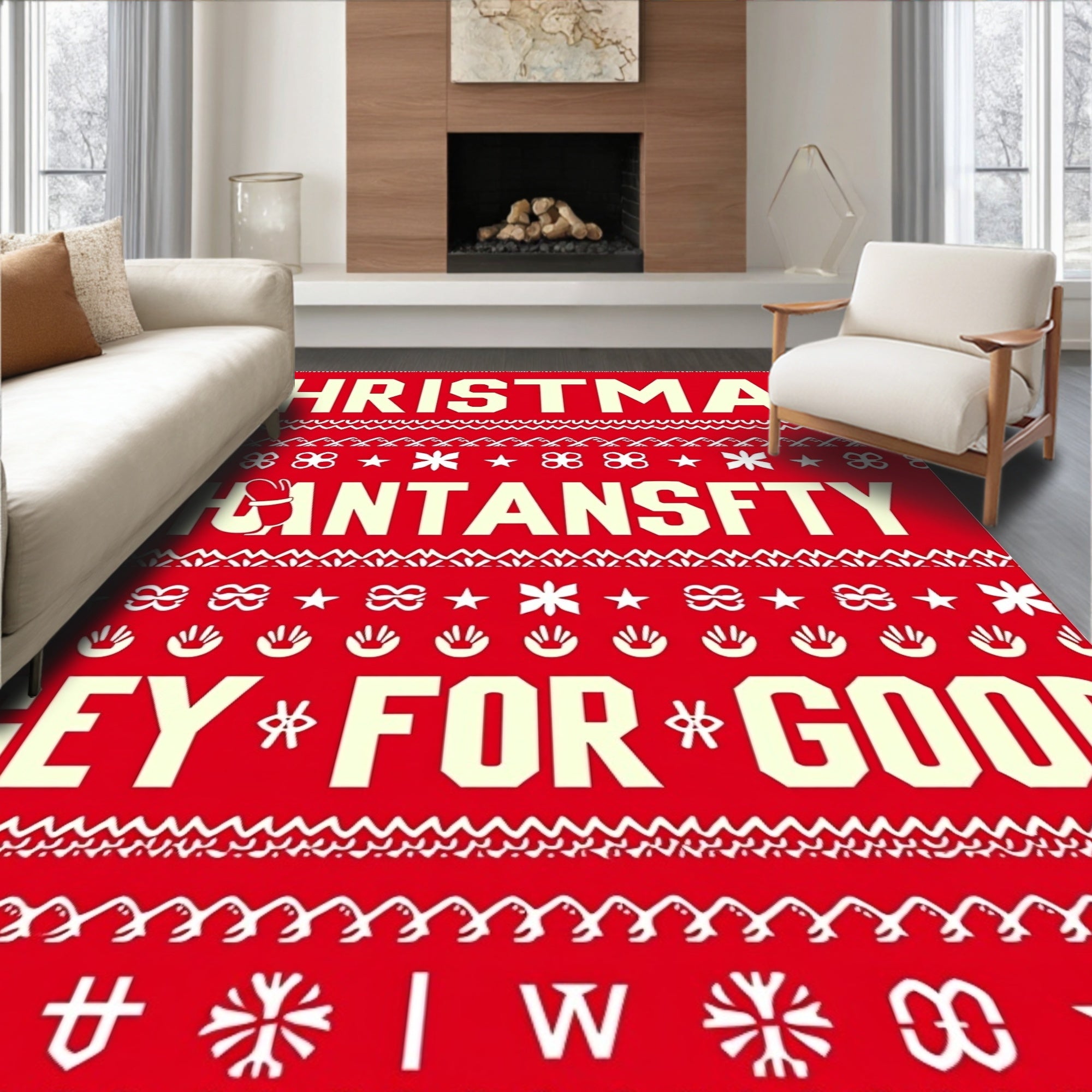 Christmas Red Festive Mittens Rug