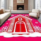Red Gingerbread House Snowflakes Rug