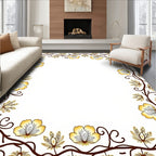 Golden Yellow Floral Vine Border Rug