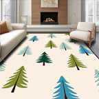 Evergreen Forest Trees On Cream Rug