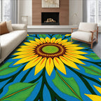 Radiant Yellow Sunflower Blue Kaleidoscopic Rug