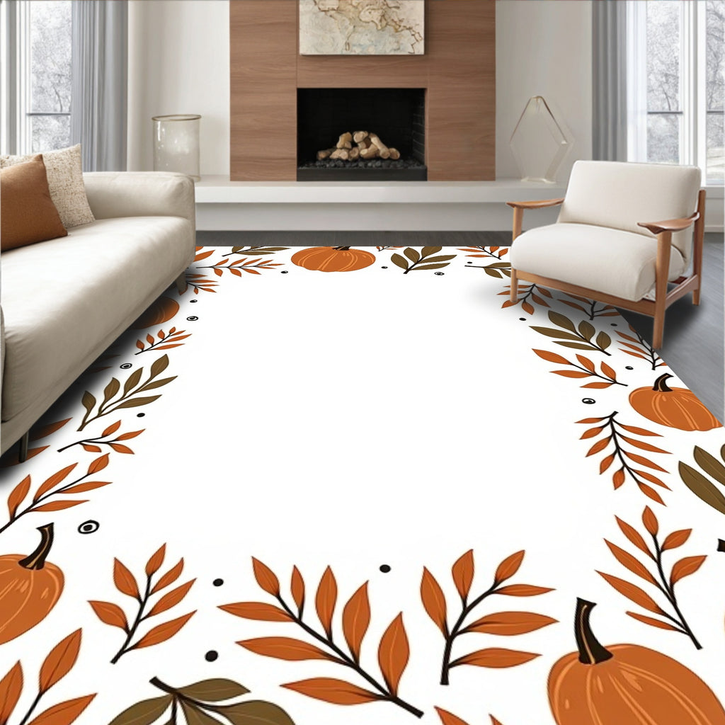 Autumn Pumpkin Leaf Border Rug