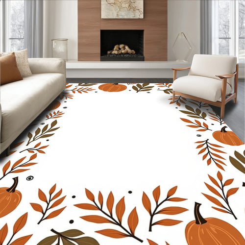 Autumn Pumpkin Leaf Border Rug