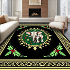 Elegant Ivory Elephant Festive Green Oval Rug