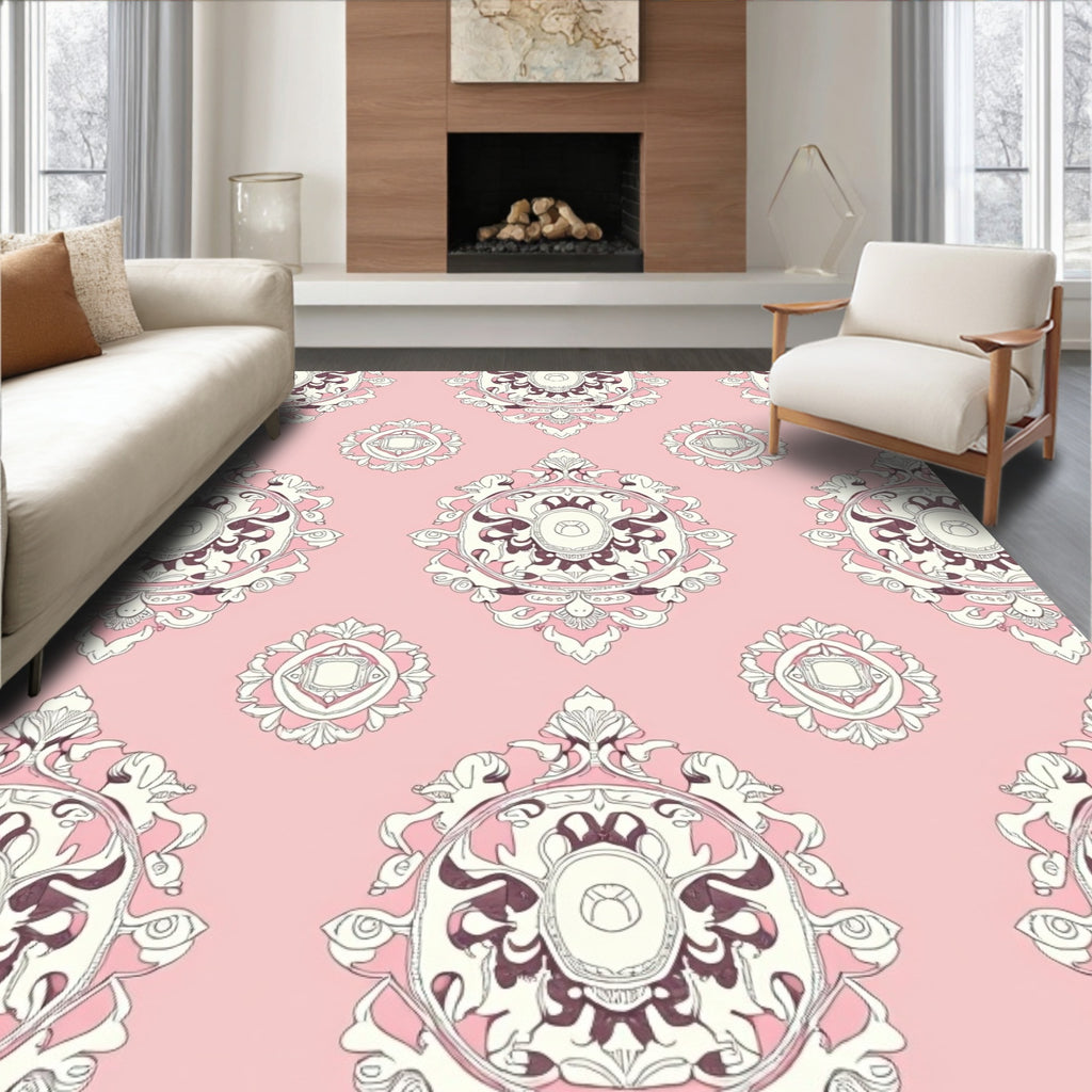 Pink Cream Intricate Medallion Rug