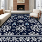 Navy Blue Snowflake Winter Wonderland Rug