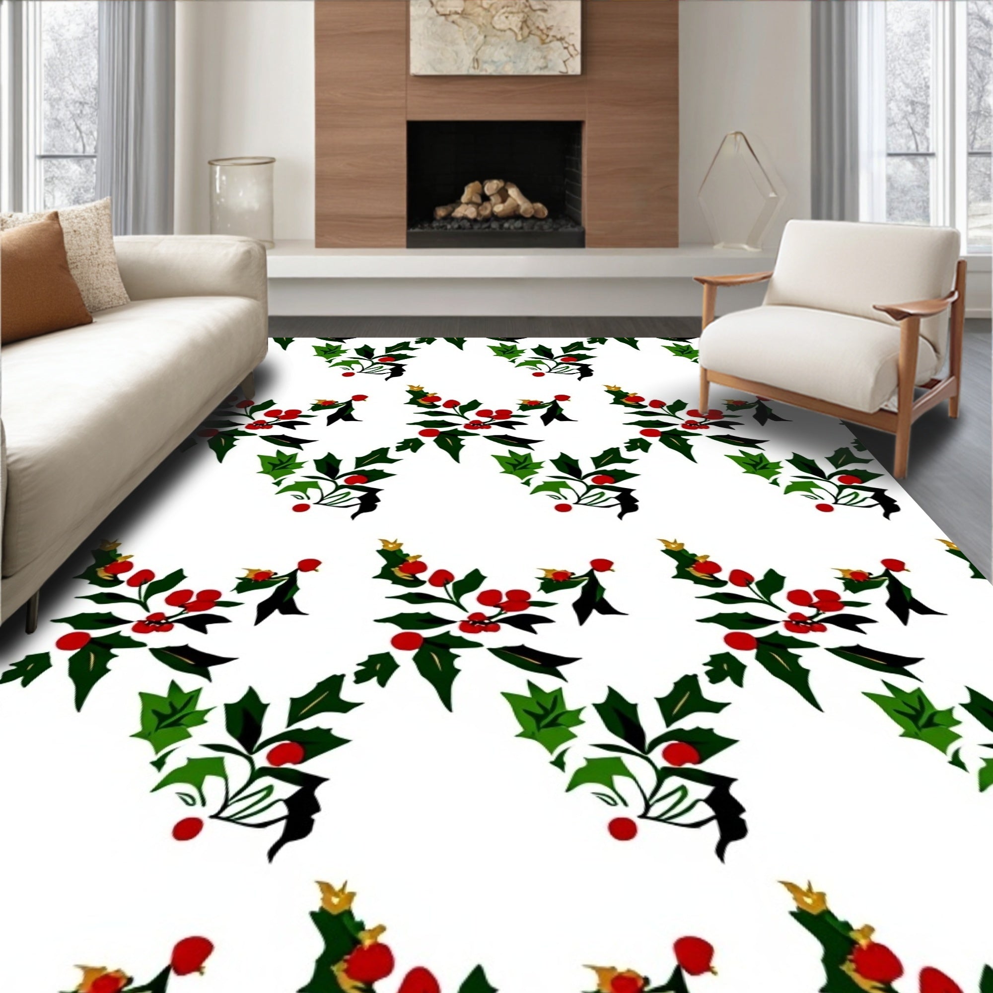 Festive Red Holly Berry Garland Rug