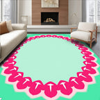 Festive Aqua Pink White Round Frame Rug