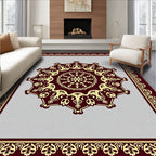 Deep Red and Gold Medallion Mandala Rug
