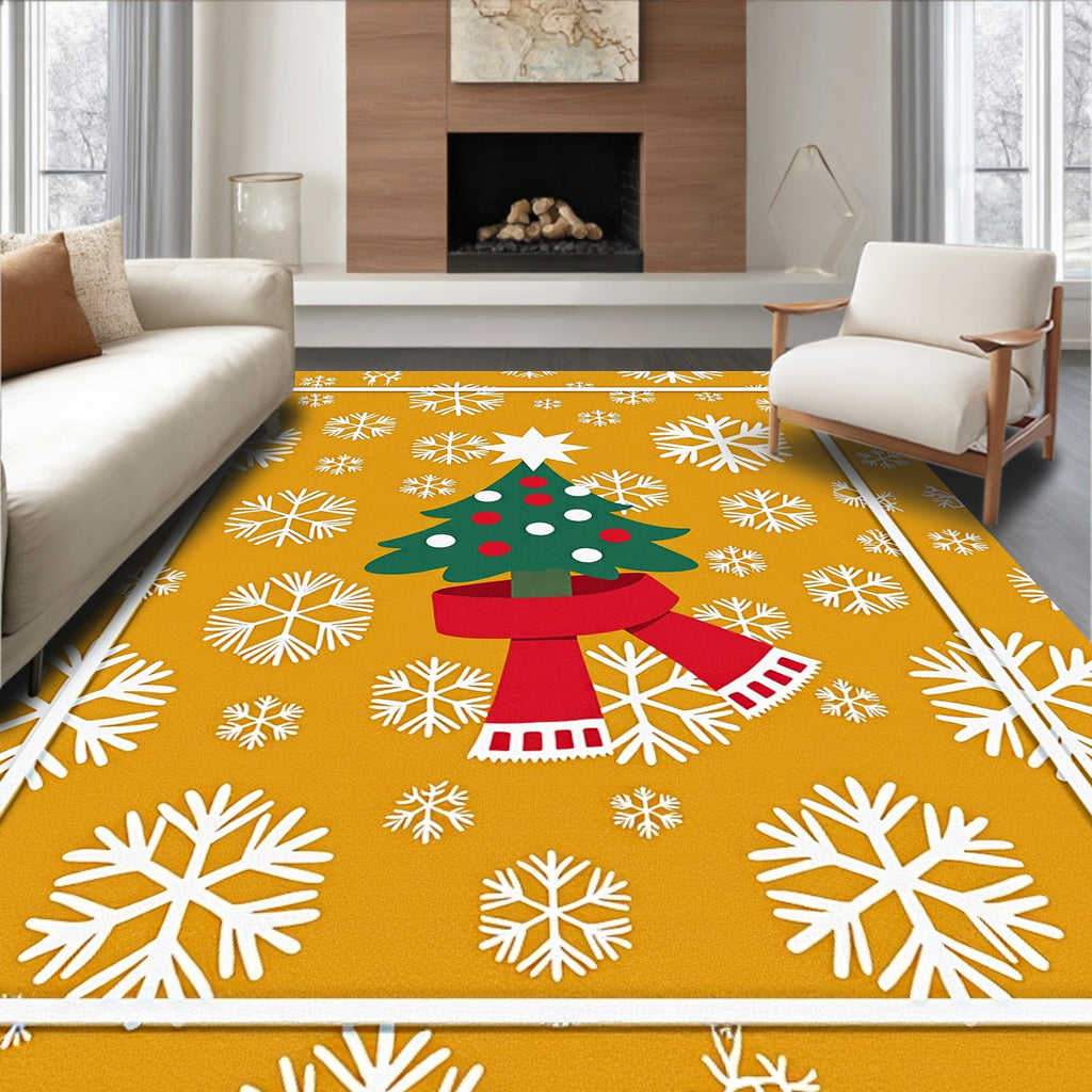 Golden Snowflakes Christmas Tree Rug