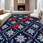 Cardinal Red Snowflake Navy Christmas Rug