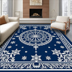Deep Blue Snowflake Mandala Medallion Rug