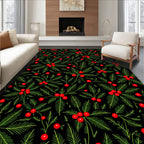 Emerald Green Holly Berry Vines Rug