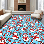Cute Snowman Red Scarf Candy Cane Background Rug