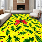 Festive Red Bow Green Pine Sprigs Rug
