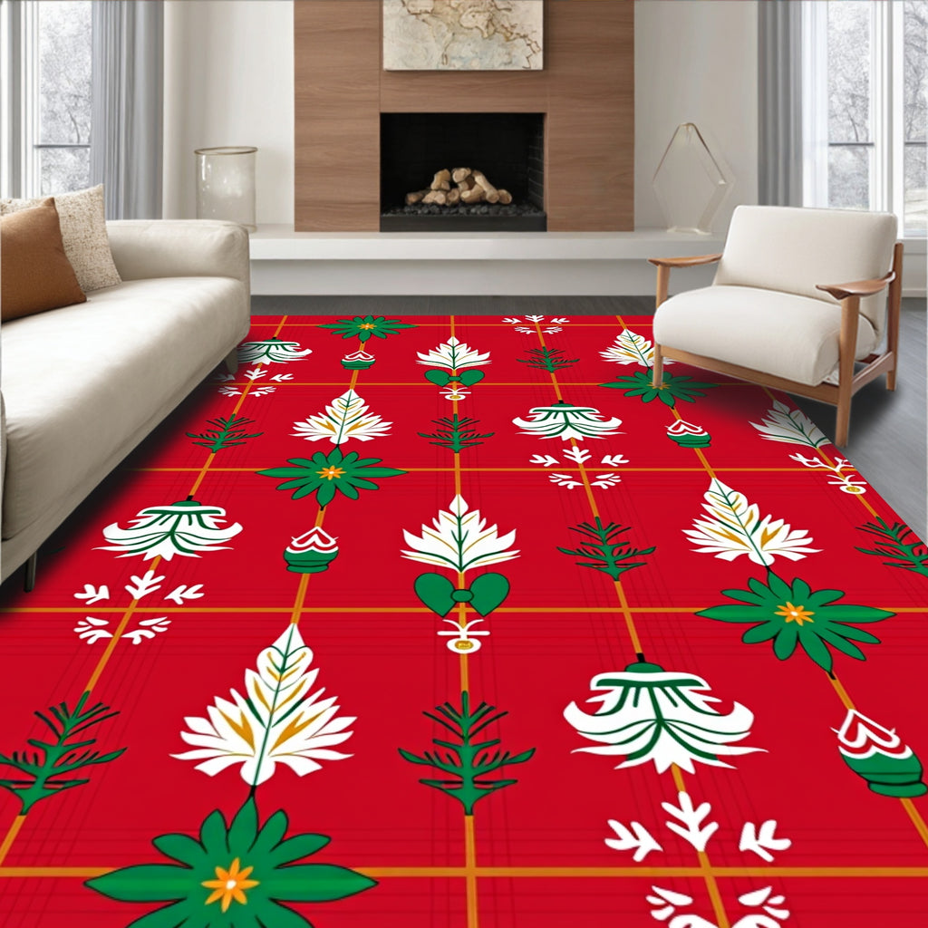 Rustic Red Green White Tartan Plaid Ornament Rug