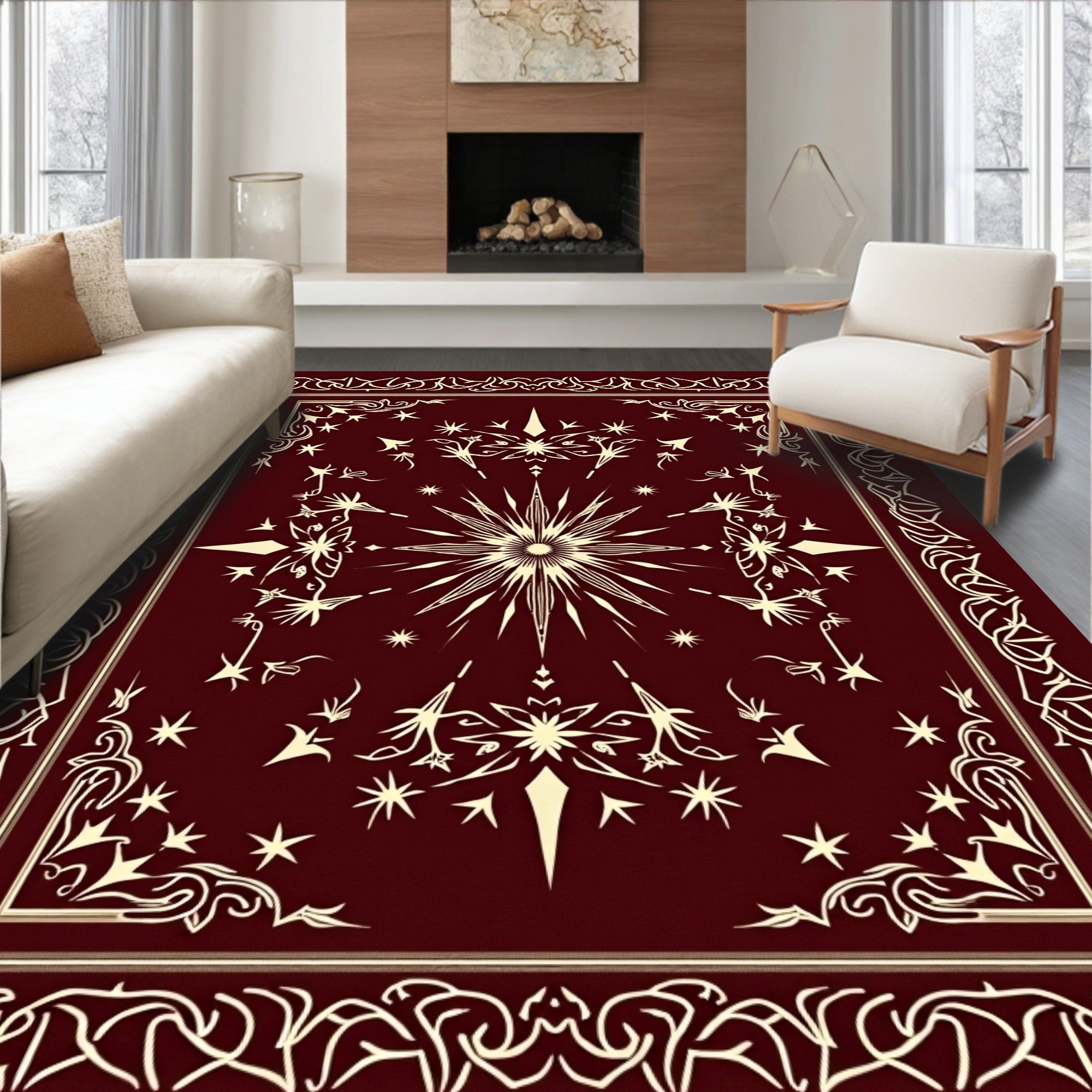 Deep Burgundy Celestial Star Burst Rug