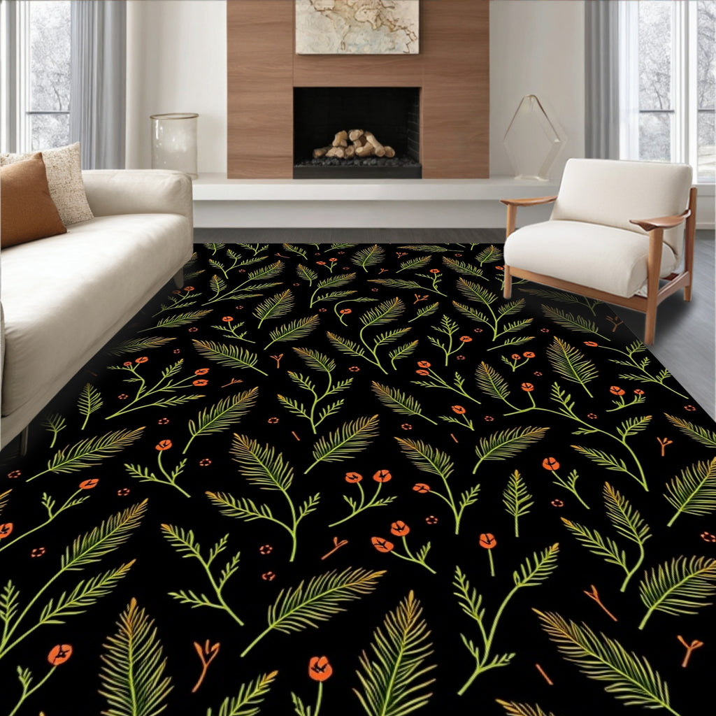 Dark Botanical Garden Leafy Branches Rug