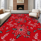 Bold Red White Floral Foliage Rug