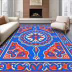 Bold Red Blue Medallion Frame Rug