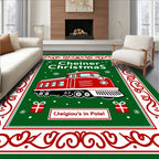 Red Locomotive Christmas Snowflakes Border Rug
