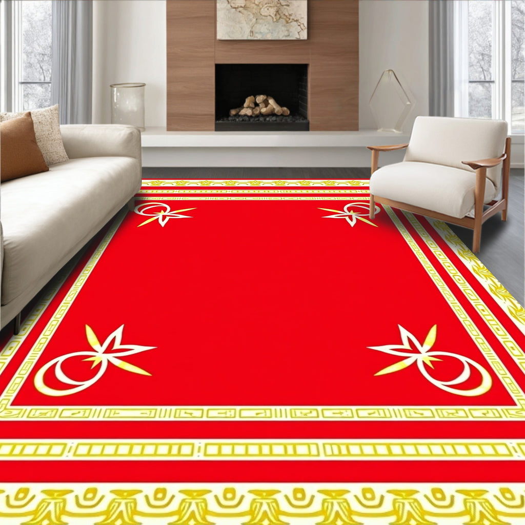 Red and Gold Egyptian Ankh Frame Rug