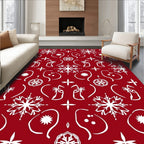 Crimson White Snowflake Holiday Folk Rug